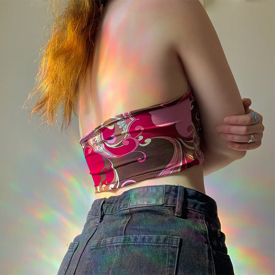 Damen trägerloses Crop-Top mit dekorativem Knoten R&B