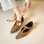 Damen spitze Ballerinas mit modischem Riemenverschluss