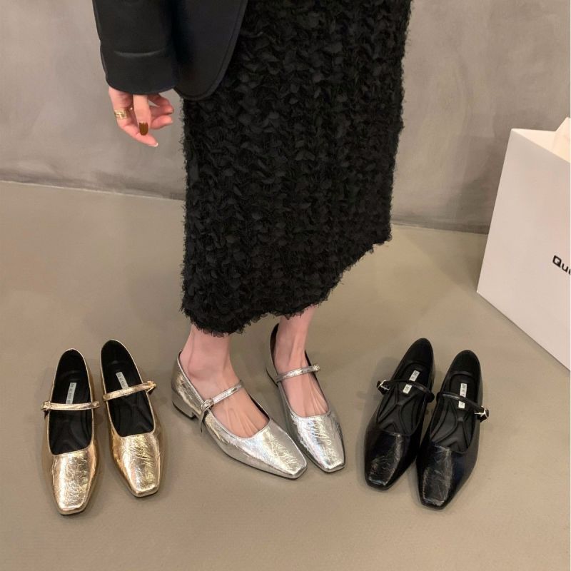 Damen elegante Ballerinas mit glänzender Metalloberfläche und komfortabler Ferse R&B