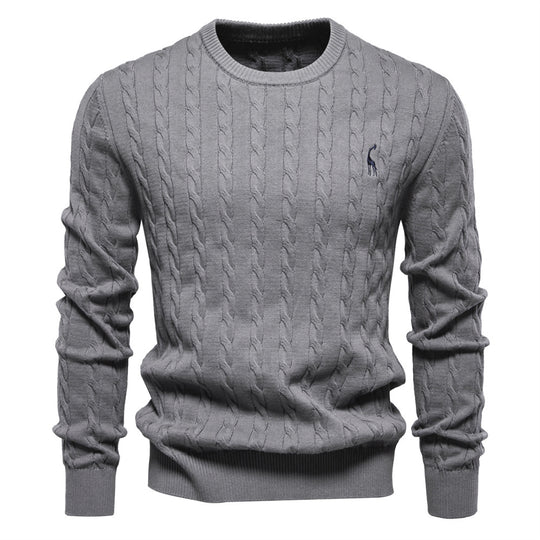 Herren Strickpullover mit Zopfmuster und Rundhalsausschnitt R&B