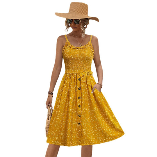 Damen Midi-Kleid mit schwingendem Rock und Rüschendetails R&B