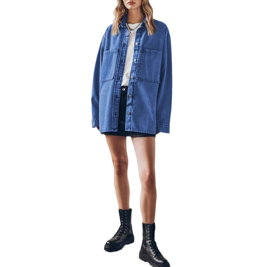 Damen Oversized Denimjacke mit moderner Waschung und praktischen Taschen R&B