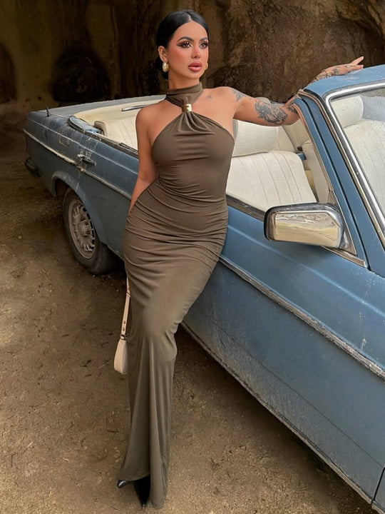 Damen Maxikleid mit asymmetrischem Ausschnitt und elegantem Design R&B