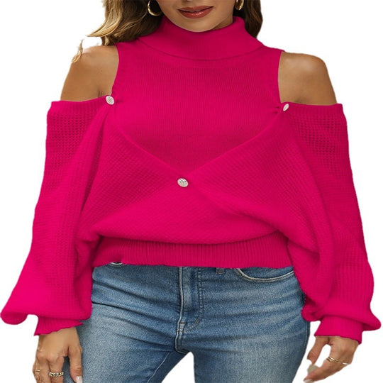 Damen Pullover mit schulterfreien Ärmeln und raffinierter Knopfleiste R&B