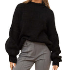 Damen gemütlicher Oversize-Pullover mit voluminösen Ärmeln und weichtexturiertem Strick R&B