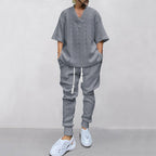 Herren nan lässiges Strickset mit V-Ausschnitt und Kordelzug-Joggerhose R&B