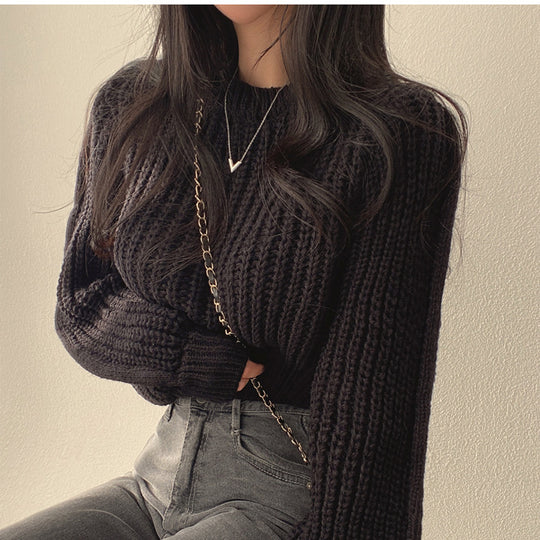 Damen Grobstrickpullover mit weitem Schnitt und überschnittenen Schultern R&B