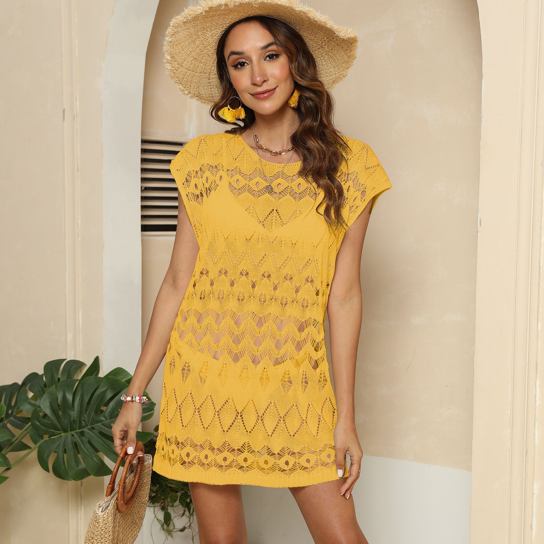 Damen Elegantes Strickkleid mit stylischem Lochmuster R&B