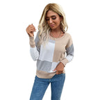 Damen Gemusterter Sweatpullover mit Farbblockdesign und Rundhalsausschnitt R&B