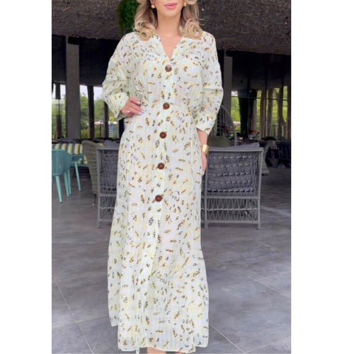 Damen Maxikleid mit floralen Motiven und Knopfdetails R&B