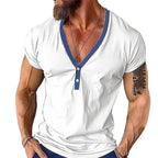 Herren Kurzarmshirt mit modernem V-Ausschnitt und Knopfleiste R&B