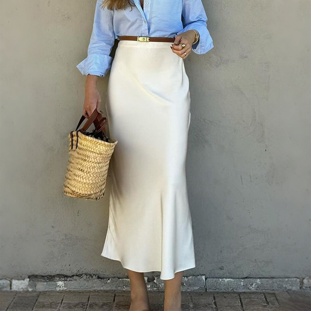 Damen Eleganter Satinrock mit schmalem Schnitt und Schlitz R&B