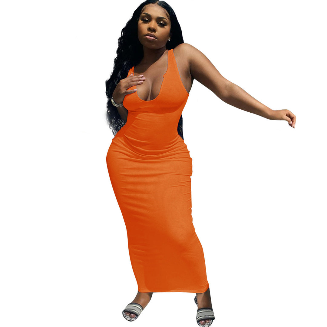 Damen Figurbetontes Maxikleid mit tiefem V-Ausschnitt und sportlichem Design R&B