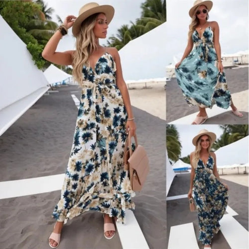Damen Maxikleid mit floralem Wickel-Design und verstellbarem Bund R&B