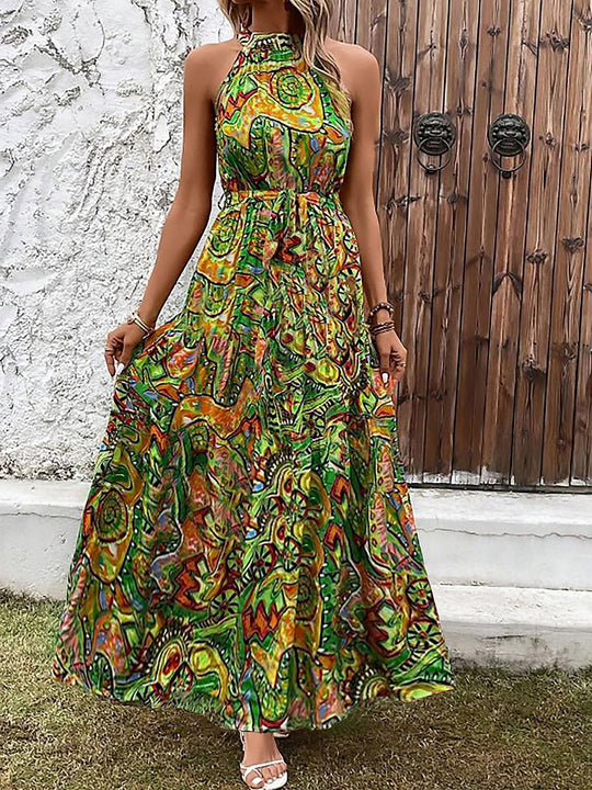 Damen Langes Maxikleid mit Halterneck und verspieltem Muster R&B