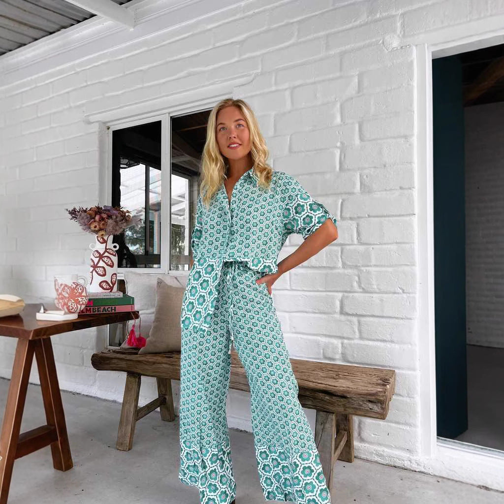 Damen Chice Blusen-Hosen-Kombination mit floralem Druck und weitem Schnitt R&B