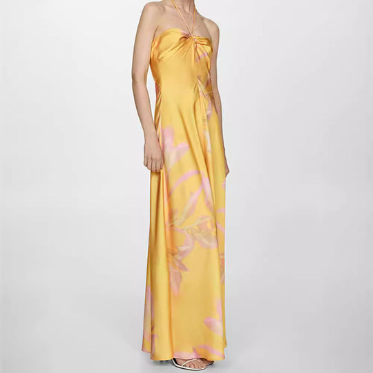 Damen Maxi-Kleid mit eleganter Drapierung und floralem Muster R&B