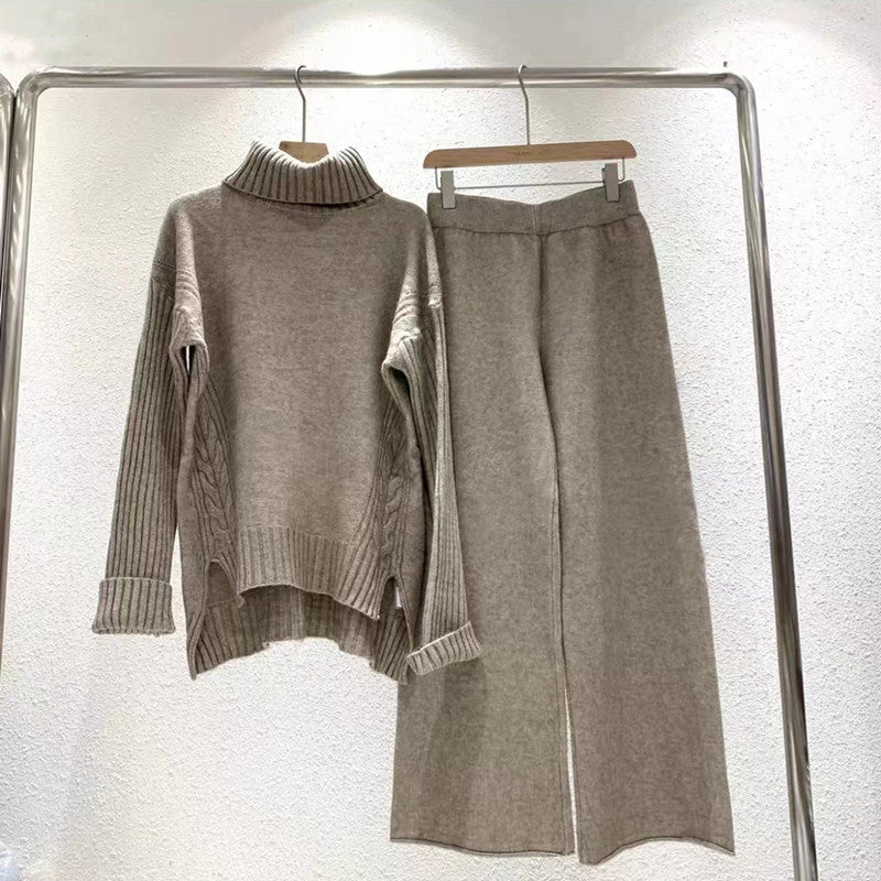 Damen modisches Strickset mit hohem Kragen und weitem Bein R&B