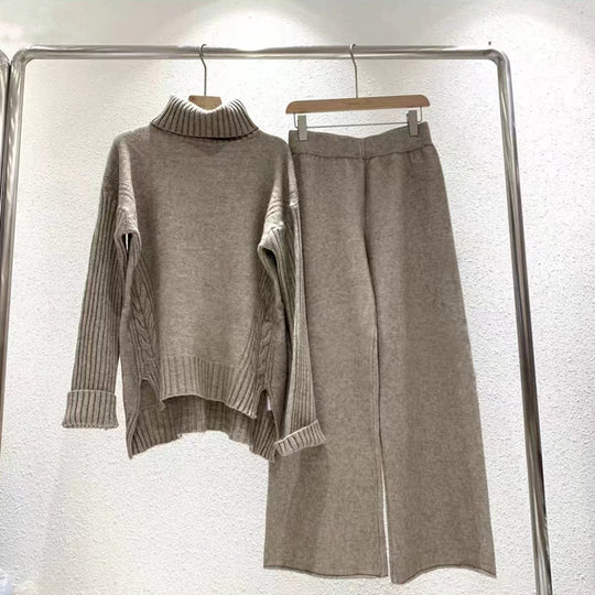 Damen modisches Strickset mit hohem Kragen und weitem Bein R&B