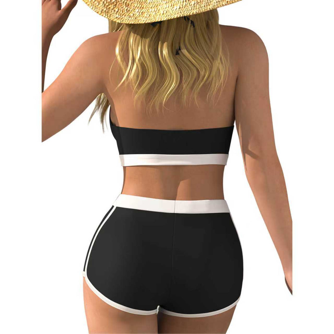 Damen Bikini-Oberteil mit tiefem V-Ausschnitt und knöchellanger Shorts R&B