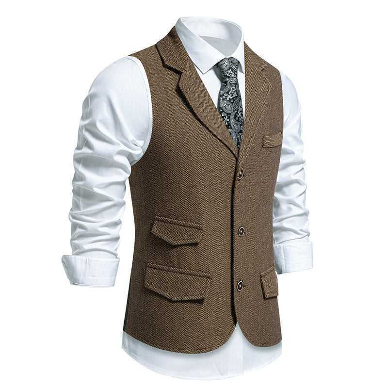 Herren elegante Anzugweste im klassischen Herringbone-Design mit praktischen Taschen R&B 1758809564