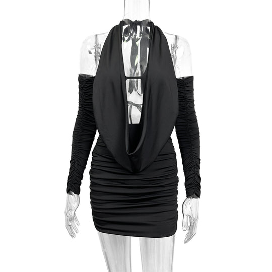 Damen Mini-Kleid mit tiefem V-Ausschnitt und seitlicher Raffung R&B
