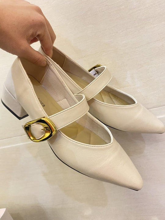 Damen elegante Ballerinas mit dekorativem Riemchen und goldener Schnalle R&B