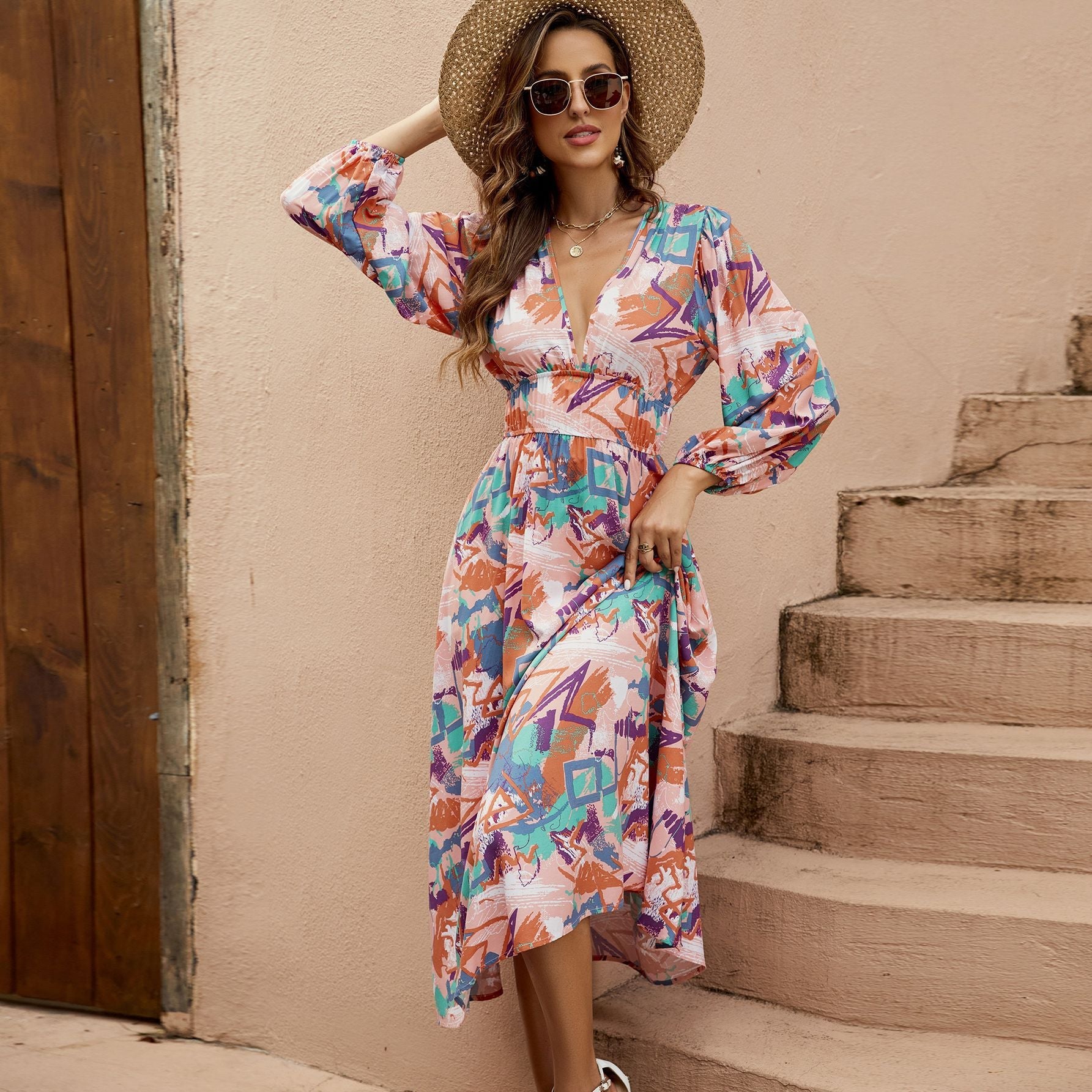 Damen Midikleid mit verspieltem Muster R&B