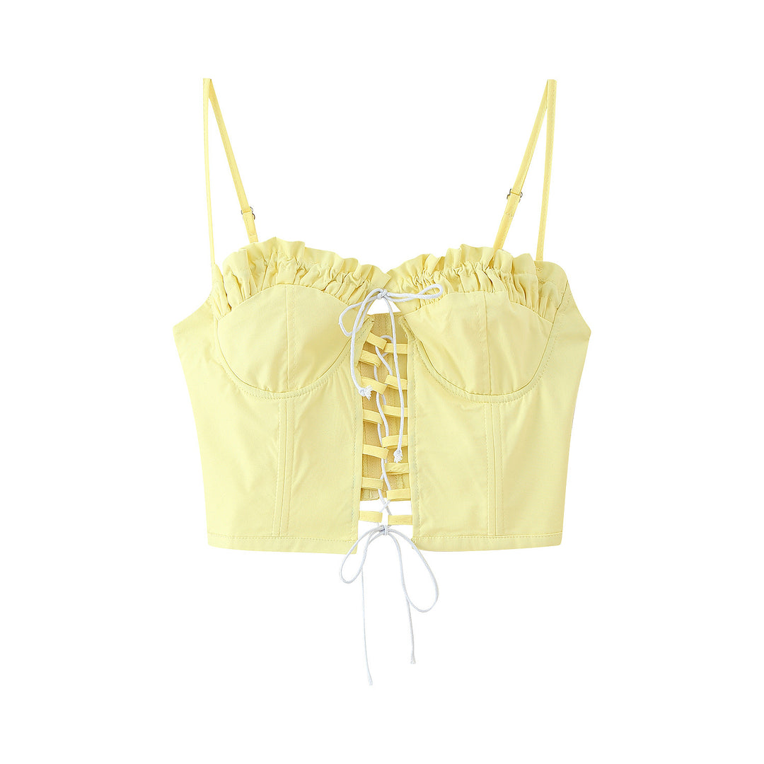 Damen Crop-Top mit Rüschendetails und floralem Design R&B