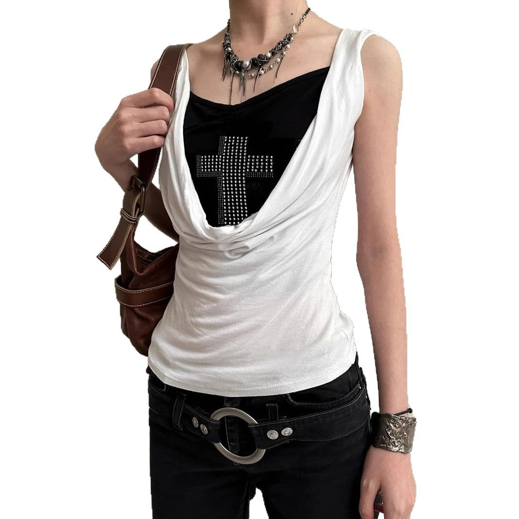 Damen stilvolles Top mit funkelndem Kreuzdesign R&B
