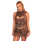Damen Dekoratives Wickelkleid mit fransigen Details und hohem Kragen R&B