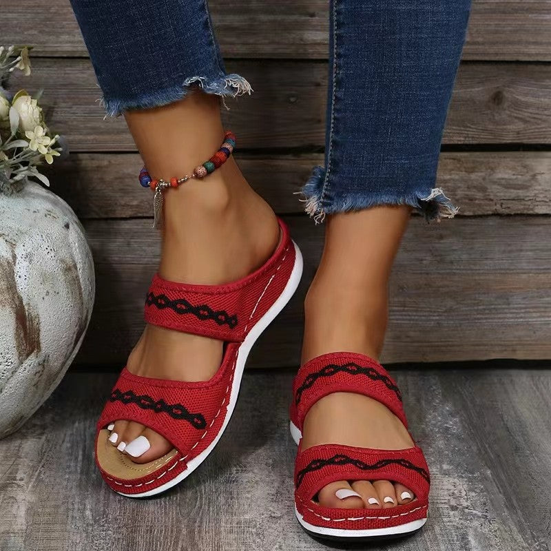 Damen Offene Schlüpfsandalen mit verstellbaren Riemen und weichem Fußbett R&B