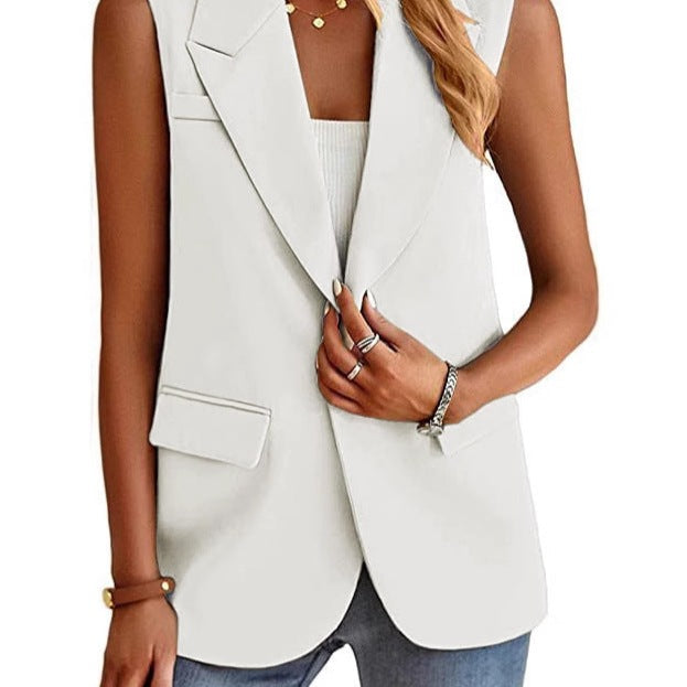 Damen ärmellose Blazerjacke mit Taillenakzenten und praktischen Taschen R&B