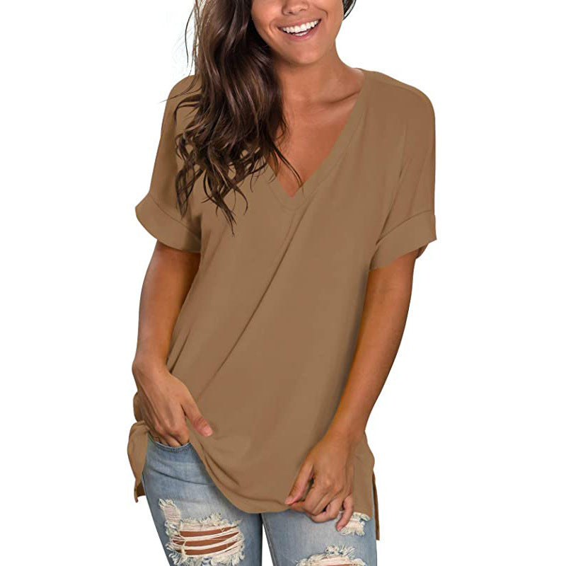 Damen Freizeit V-Ausschnitt T-Shirt R&B