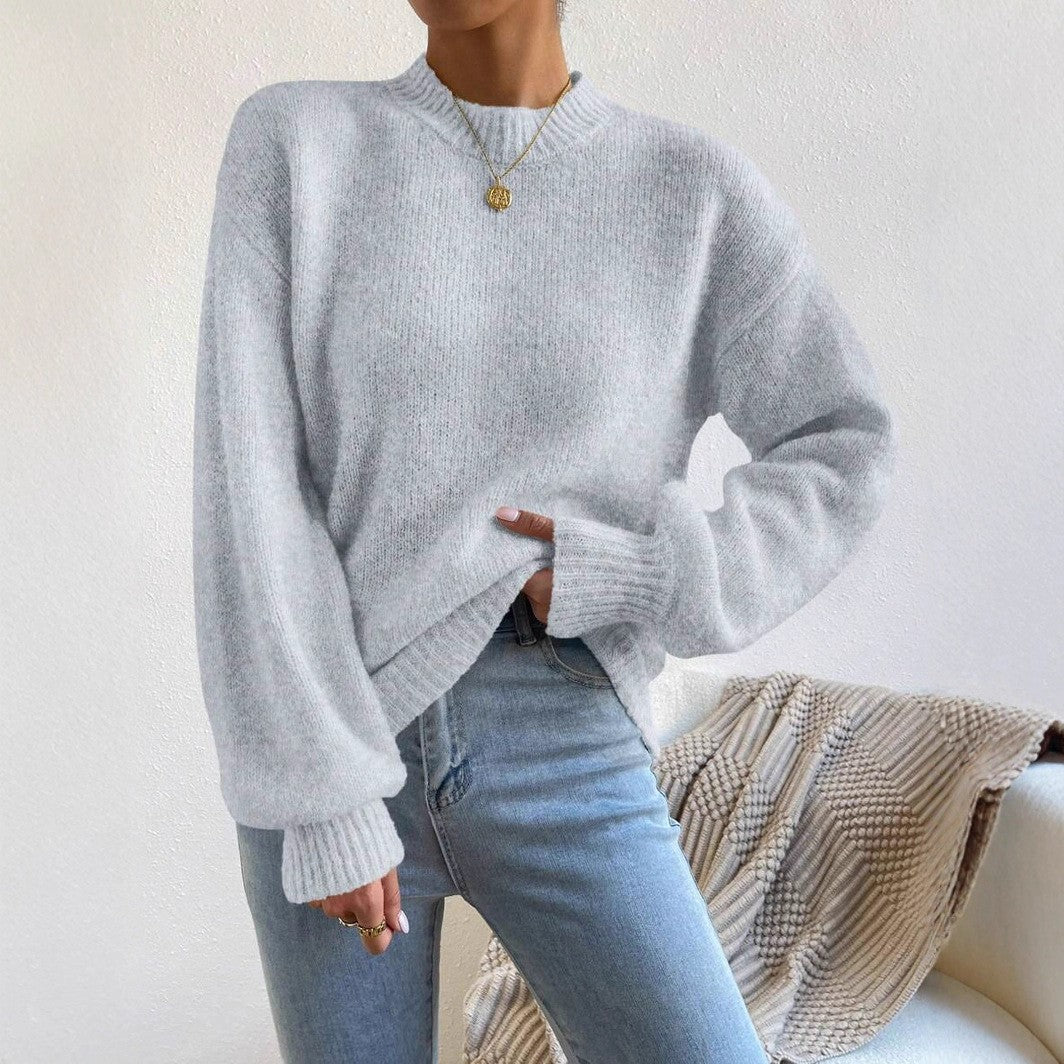 Damen Kuschelpullover mit weitem Schnitt und hochgeschlossenem Kragen R&B