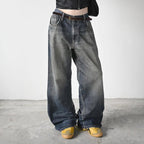Damenweite Denim-Jeans im lässigen Chino-Stil mit hohem Bund R&B