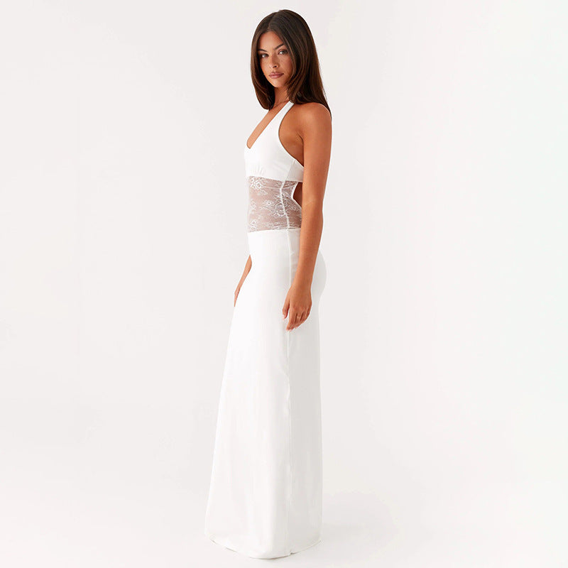 Damen Elegantes Maxikleid mit romantischer Spitzenmitte R&B