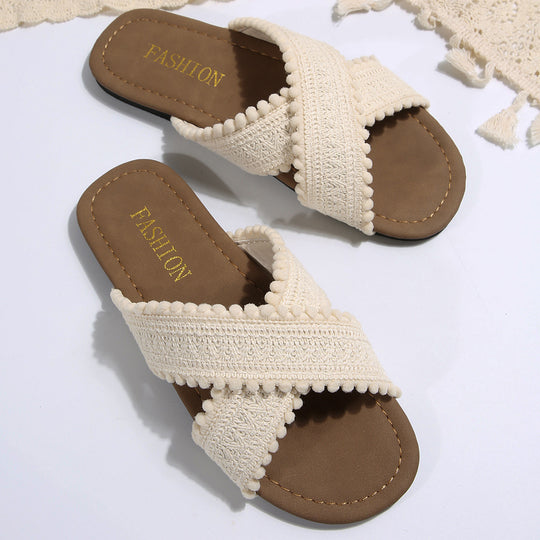 Damen Sommerliche Slip-On Sandalen mit dekorativen Fransen R&B