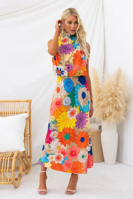 Damen Sommerliches Maxikleid mit floralen Akzenten und elegantem Schnitt R&B