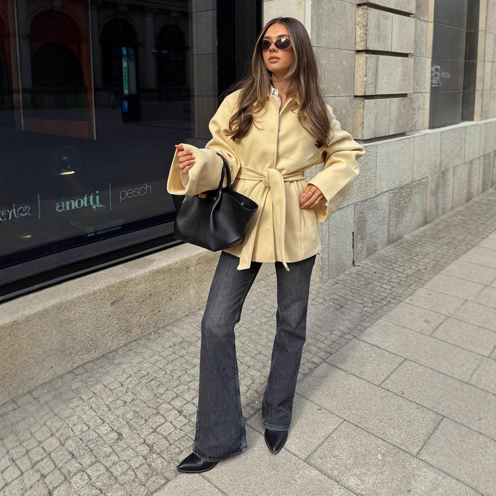 Damen Modische Blazerjacke mit Gürtel R&B