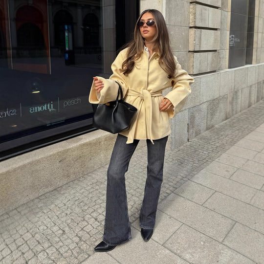 Damen Modische Blazerjacke mit Gürtel R&B