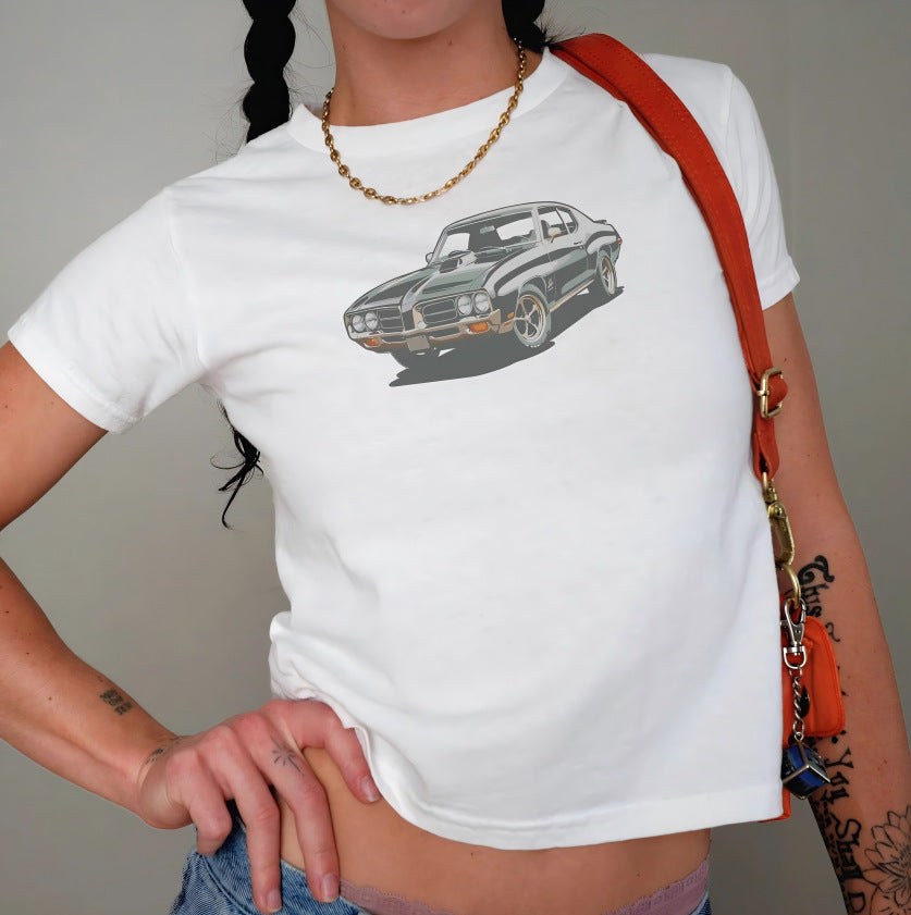 Damen Crop-T-Shirt mit kreativem Nostalgie-Druck und lässigem Schnitt R&B