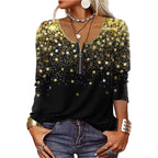 Damen Langarmshirt mit schimmerndem Glitzerdetail und halsfernem Reißverschluss R&B