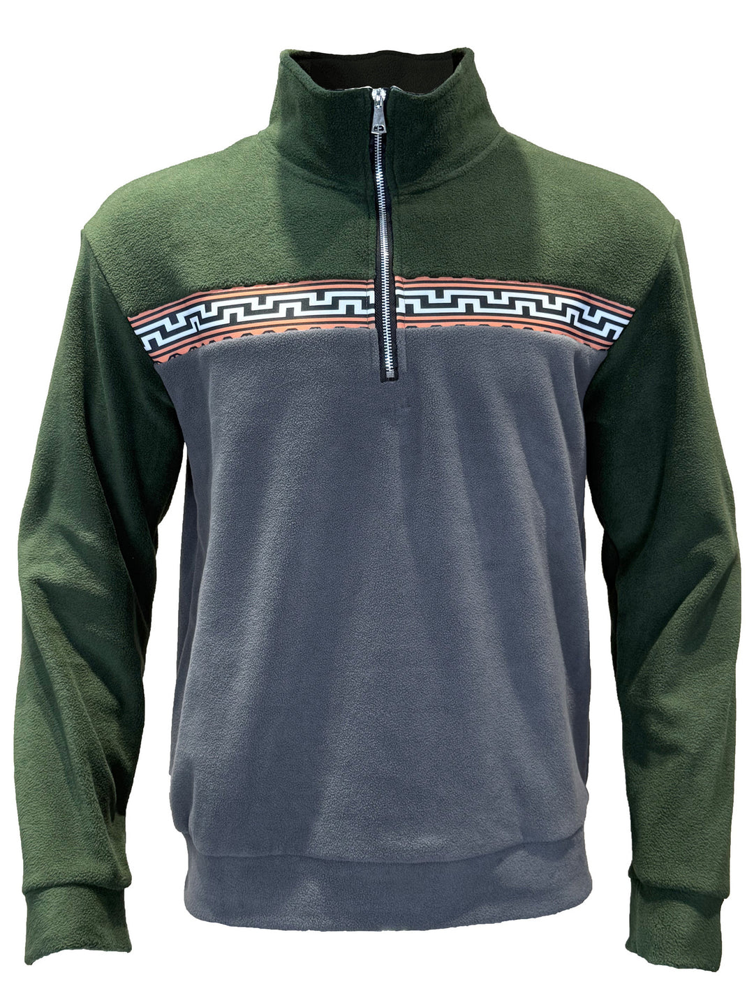 Herren Fleece-Pullover mit stylishem Stehkragen und farblich abgesetztem Muster R&B