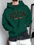 Herren Kapuzensweater mit auffälligem Boston-Print und weicher Innenseite