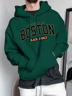 Herren Kapuzensweater mit auffälligem Boston-Print und weicher Innenseite