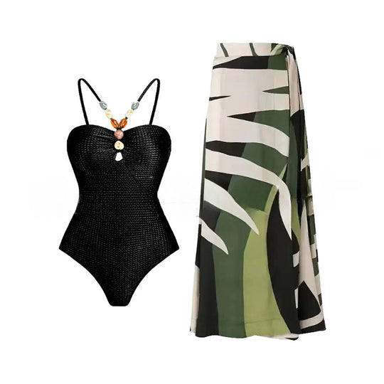 Damen Einteiliger Badeanzug mit modischen Schmuckdetails R&B
