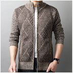 Herren Strickjacke mit modernem Zipper und grafischem Muster R&B
