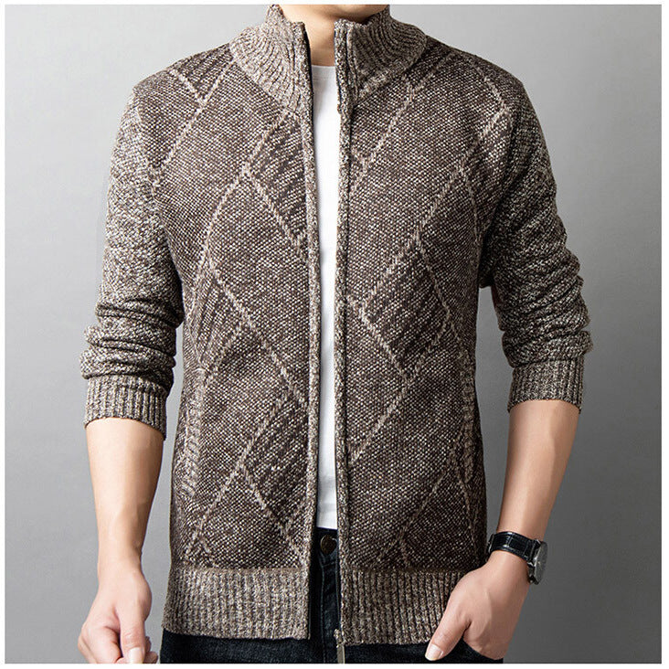 Herren Strickjacke mit modernem Zipper und grafischem Muster R&B