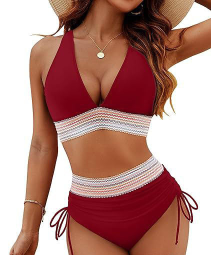 Damen Hochtailliertes Bikini-Set mit verstellbaren Trägern R&B